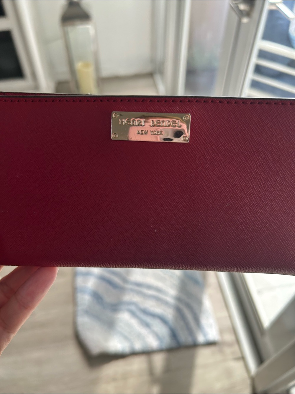 henri bendel Burgundy Saffiano Wallet with Gold Plate